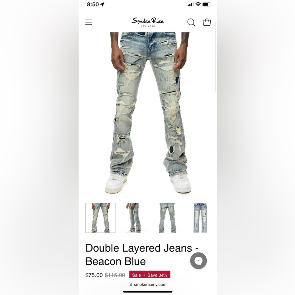 NWT!! Smoke Rise Denim Jeans Lazy Stacked Fit Flare jeans Beacon Blue Size 34x36